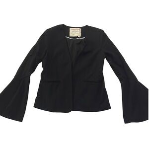 Anthropologie Cartonnier Black Bell Sleeve Open Front Blazer Jacket Women Medium
